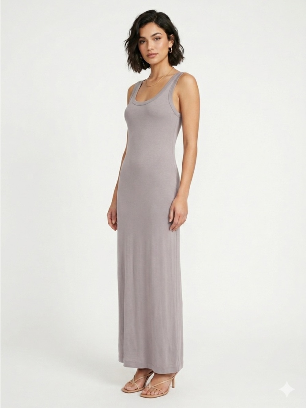 Saint Mojavi Maxi Slip Dress Scoop Neck Bamboo Cotton Blend Lavender Grey Large